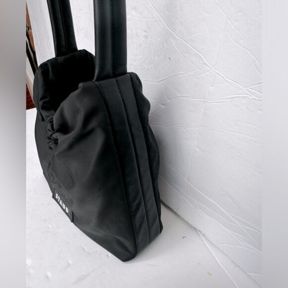 STAUD Felix Shoulder Bag Nylon Leather Trimmed Ruched Shell Tote Logo Zip Pocket - Picture 11 of 16